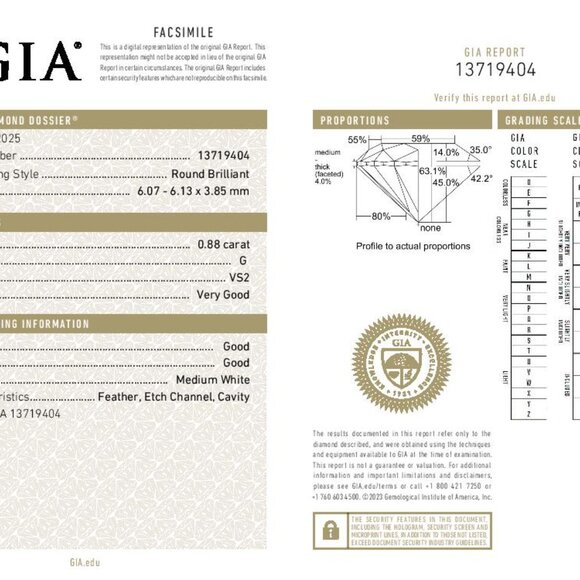 Loose Diamond - Round Brilliant .88ct GIA G VS2 Solitaire - Picture 4 of 4